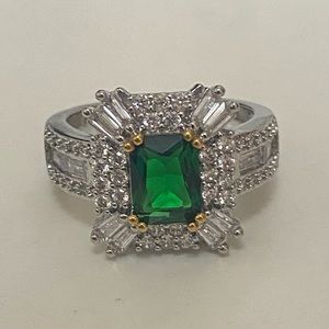 Lab Made Emerald & Lab Made Diamond White Gold Filled